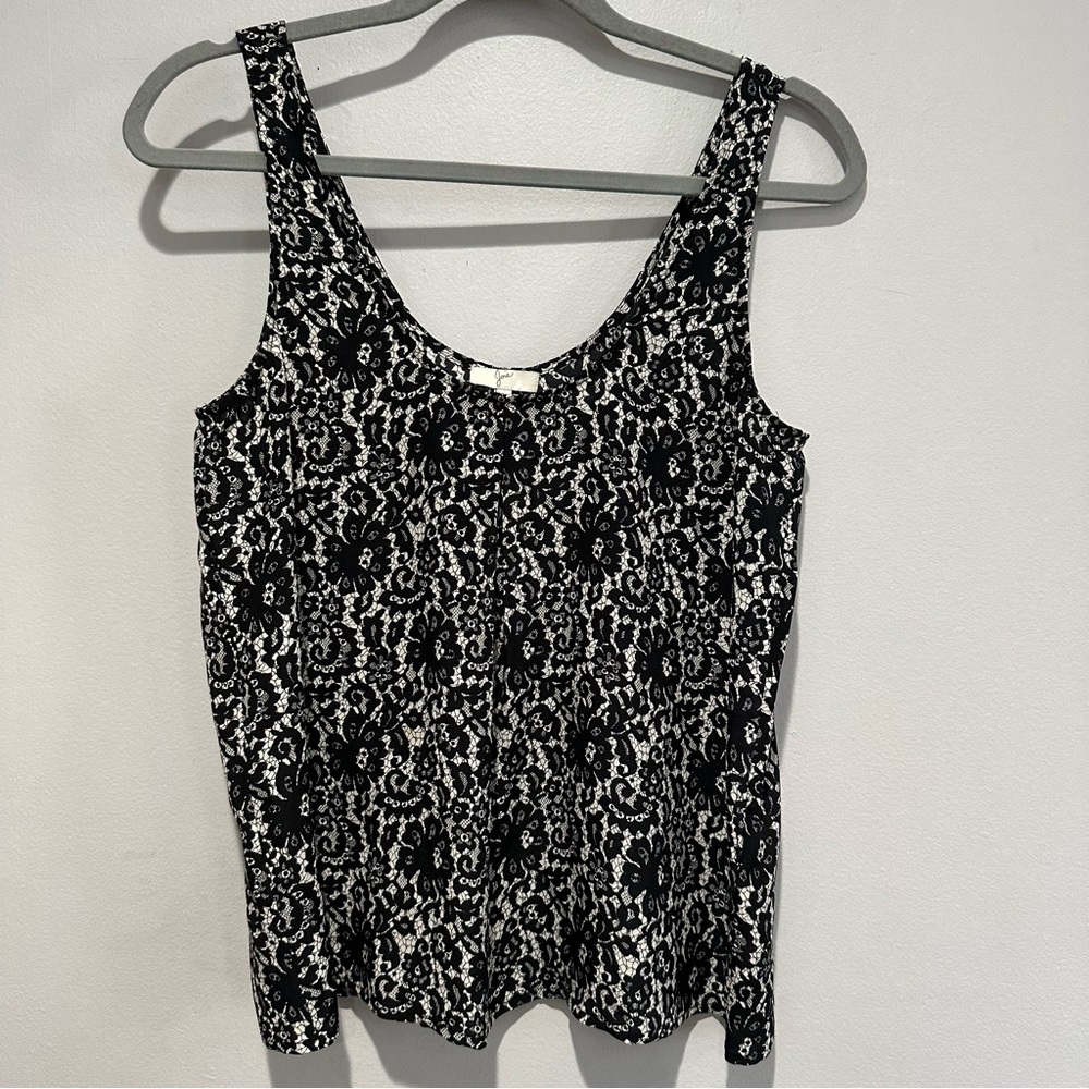 Joie Abelina 100% Silk Tank Blouse Black White Lace Size Small